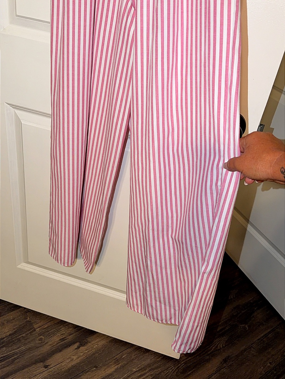 Women’s Pink Striped One-Piece Jumpsuit - Picture 2 of 3